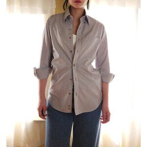 Vintage tailored blue brown stripe classic button down shirt women M